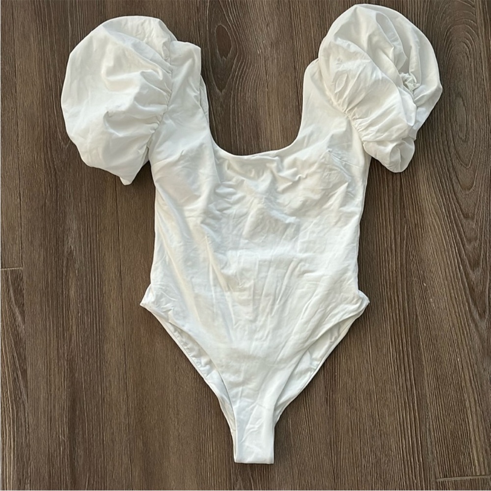 Zara White Puff Sleeve swimsuit /bodysuit top in S